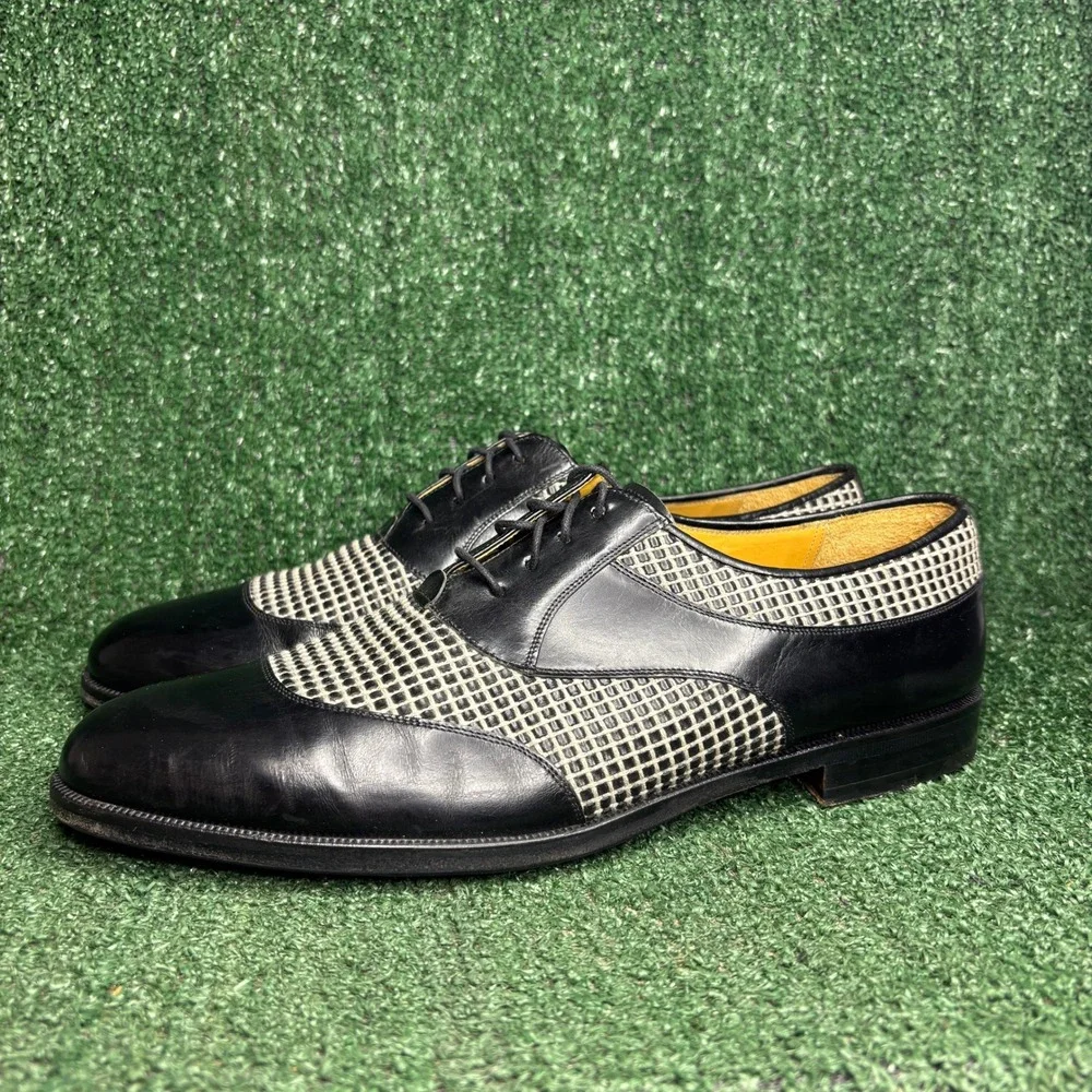 Avventura Woven Mesh Leather Lace Up Spectator Oxford Dress Shoes Black Mens 13M